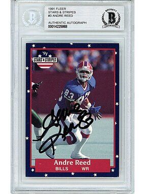 Andre Reed Signed 1991 Fleer Stars & Stripes #3 Buffalo Bills BAS Slab Auto NFL